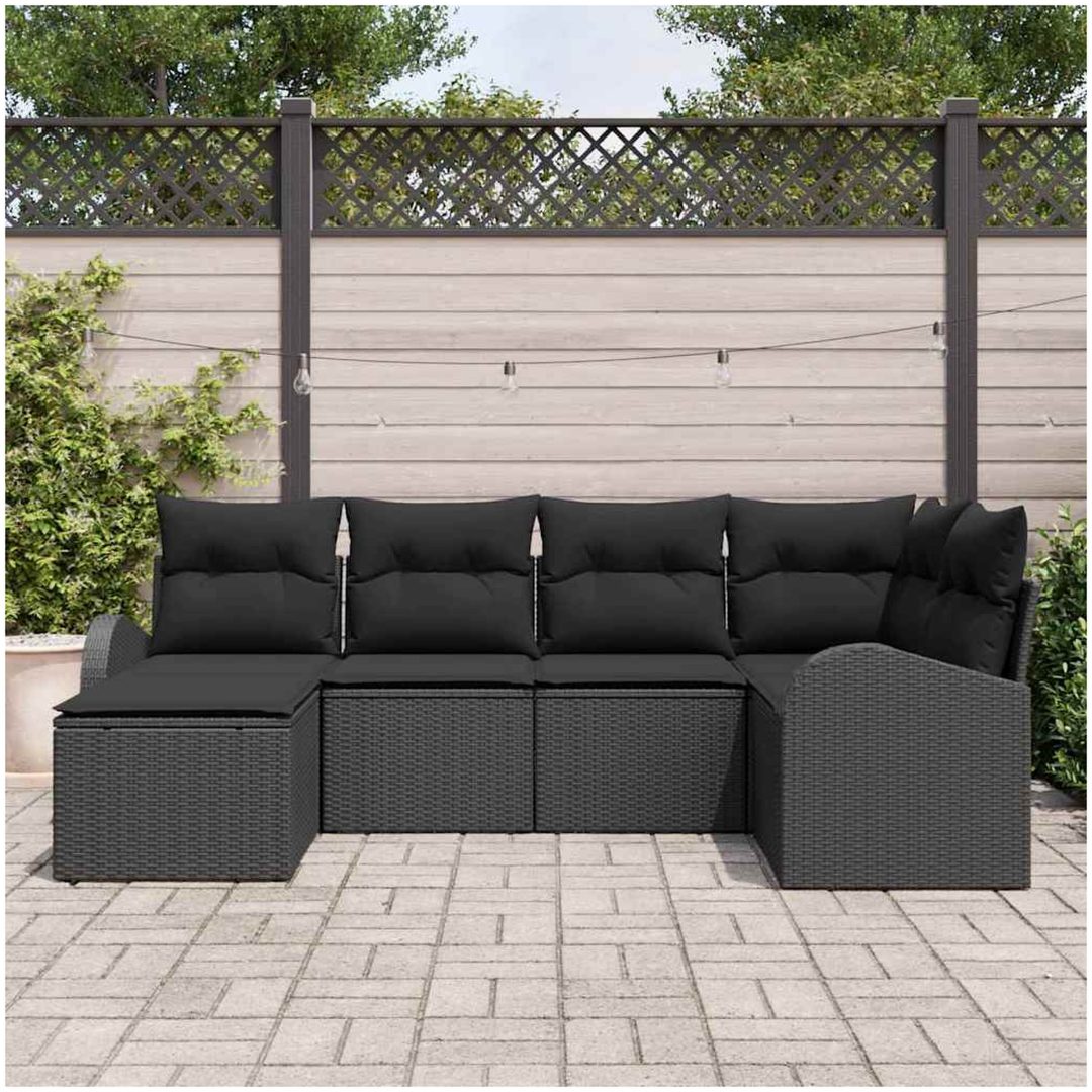 6-delad Trädgårdsoffgupa med Kuddar Svart Poly Rattan vidaXL Stor – bild 3