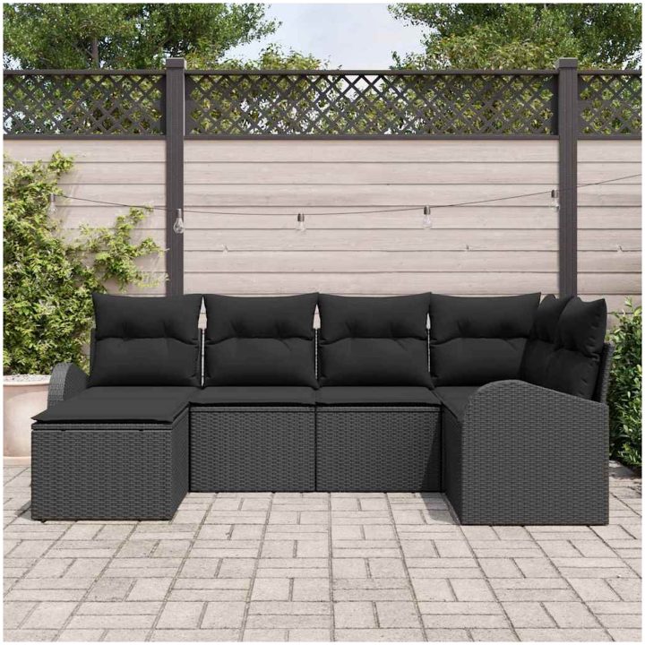 6-delad Trädgårdsoffgupa med Kuddar Svart Poly Rattan vidaXL Stor – bild 3