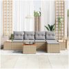 6 Delad Trädgårdsoffset med Dynor Beige Poly Rattan Akacia vidaXL 55 x 55 x 37 cm – miniatyr 3