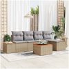 6 Delad Trädgårdsoffset med Dynor Beige Poly Rattan Akacia vidaXL 55 x 55 x 37 cm – miniatyr 1