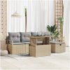 6-delad trädgårdsoffset med kuddar Beige Poly-rattan vidaXL Standard – miniatyr 1