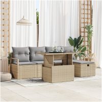 6-delad trädgårdsoffset med kuddar Beige Poly-rattan vidaXL