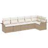 6-delad Trädgårdsoffset med Kuddar Beige Poly Rattan vidaXL Stor – miniatyr 2