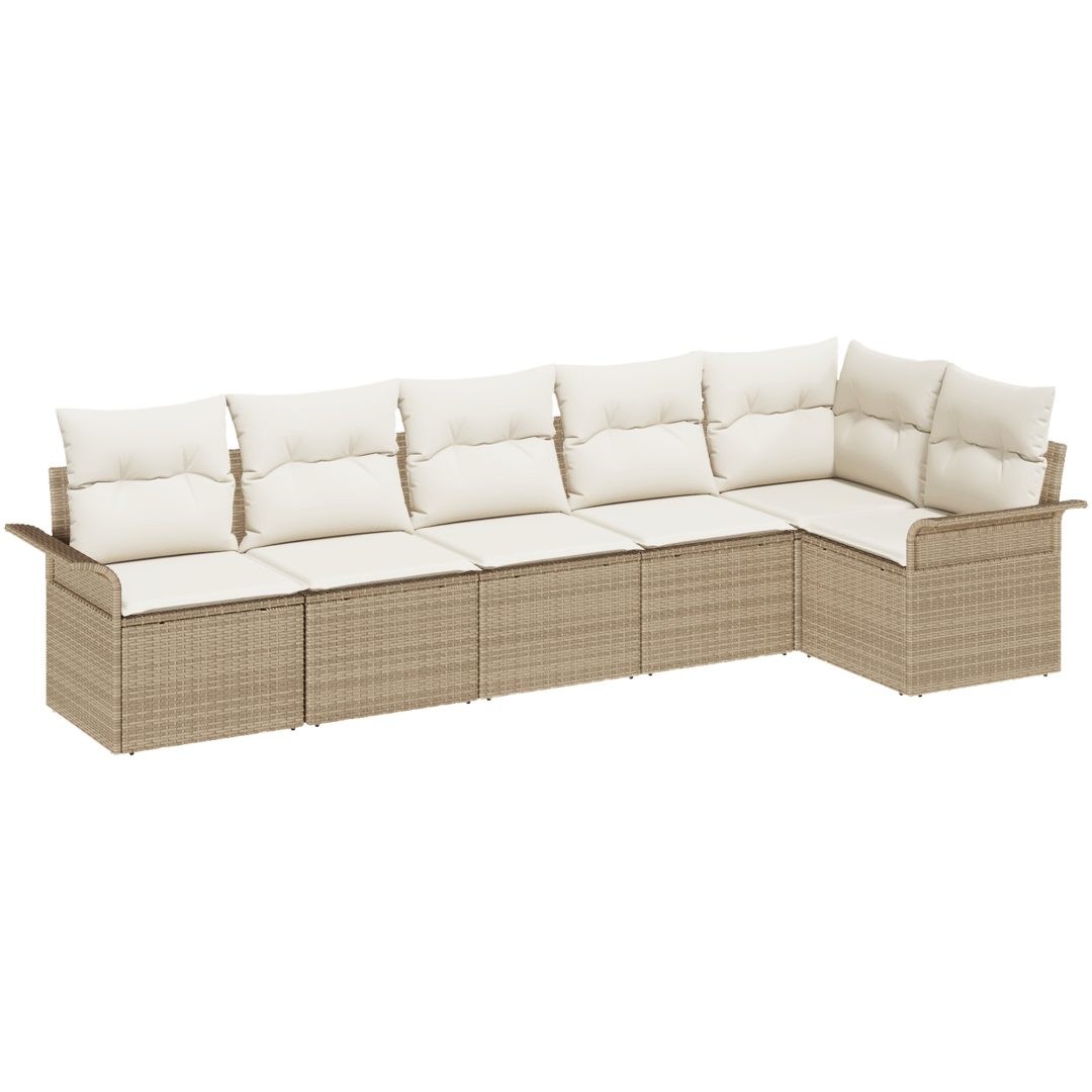 6-delad Trädgårdsoffset med Kuddar Beige Poly Rattan vidaXL Stor – bild 2