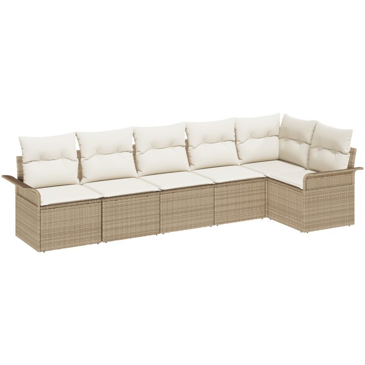 6-delad Trädgårdsoffset med Kuddar Beige Poly Rattan vidaXL Stor – bild 2