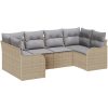 6-delad trädgårdsoffset med kuddar beige poly rotting vidaXL Stor – miniatyr 2