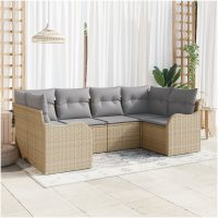 6-delad trädgårdsoffset med kuddar beige poly rotting vidaXL