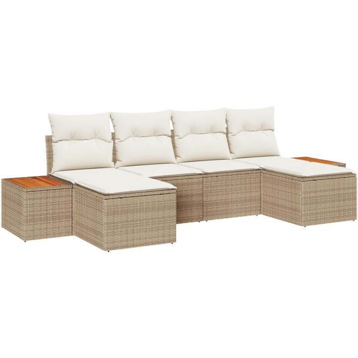 6-delad Trädgårdsoffset med kuddar Beige Polyrotting Acacia vidaXL 294 x 117 x 69 cm – bild 2