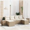 6-delad Trädgårdsoffset med kuddar Beige Polyrotting Acacia vidaXL 294 x 117 x 69 cm – miniatyr 1