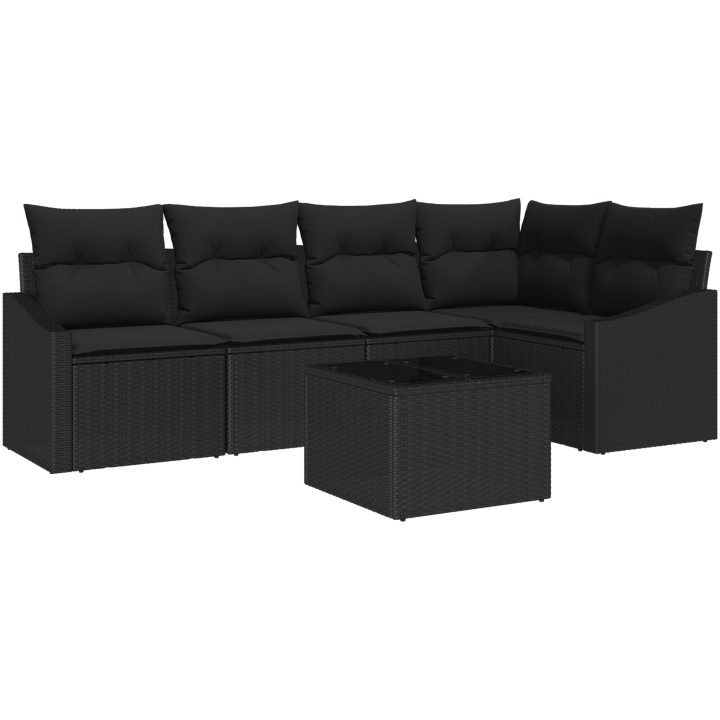 6-delad trädgårdsoffset med kuddar beige polyrotting vidaXL 233.5 x 123.5 x 85 cm – bild 2