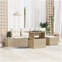 6-delad TrädgårdsoffSet med Kuddar i Beige Poly Rattan vidaXL