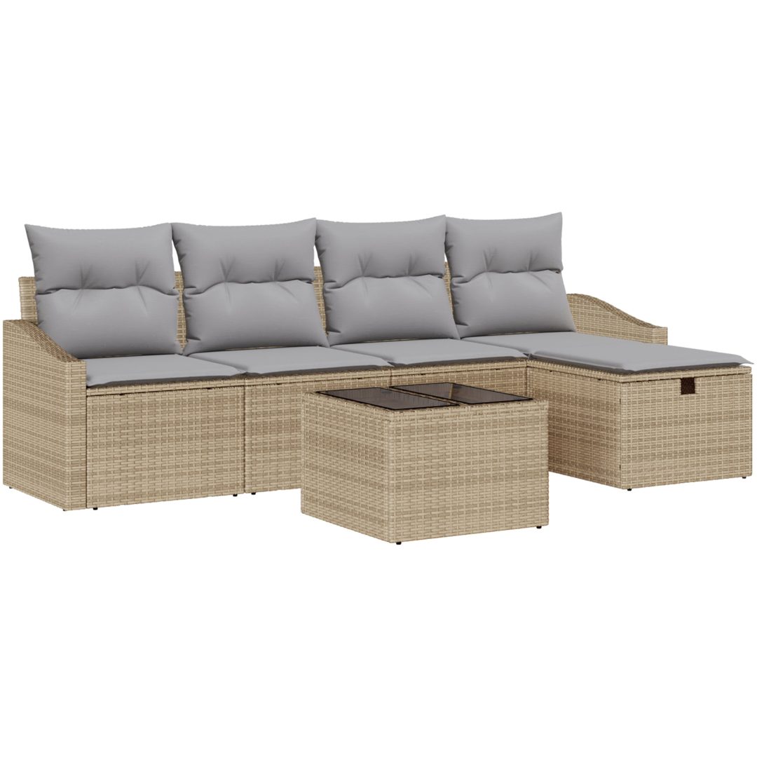 6-delad trädgårdsoffset med kuddar i beige polyrotting vidaXL 55 x 55 x 37 cm – bild 2