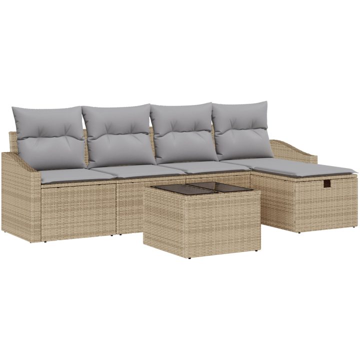 6-delad trädgårdsoffset med kuddar i beige polyrotting vidaXL 55 x 55 x 37 cm – bild 2