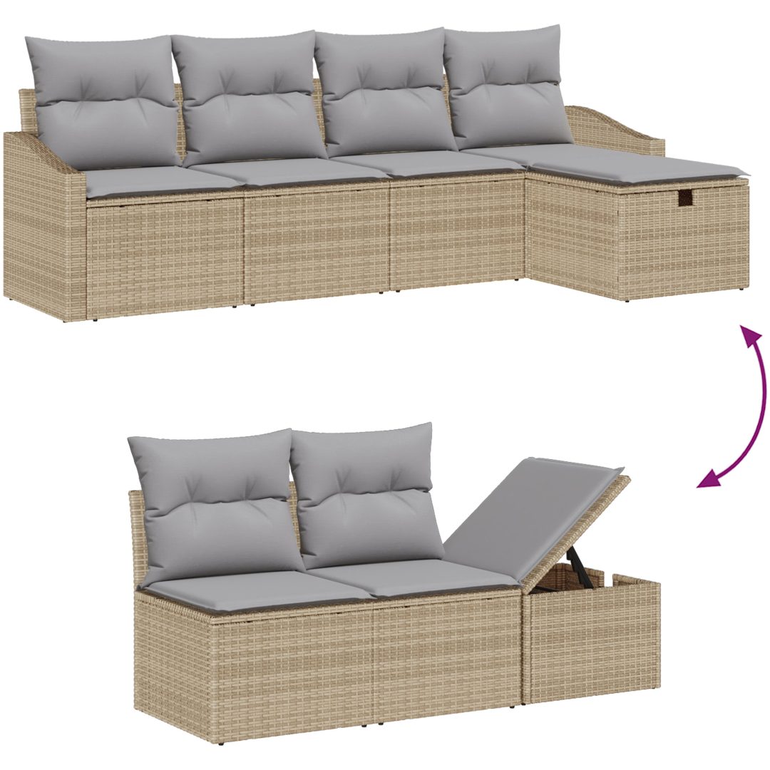 6-delad trädgårdsoffset med kuddar i beige polyrotting vidaXL 55 x 55 x 37 cm – bild 8