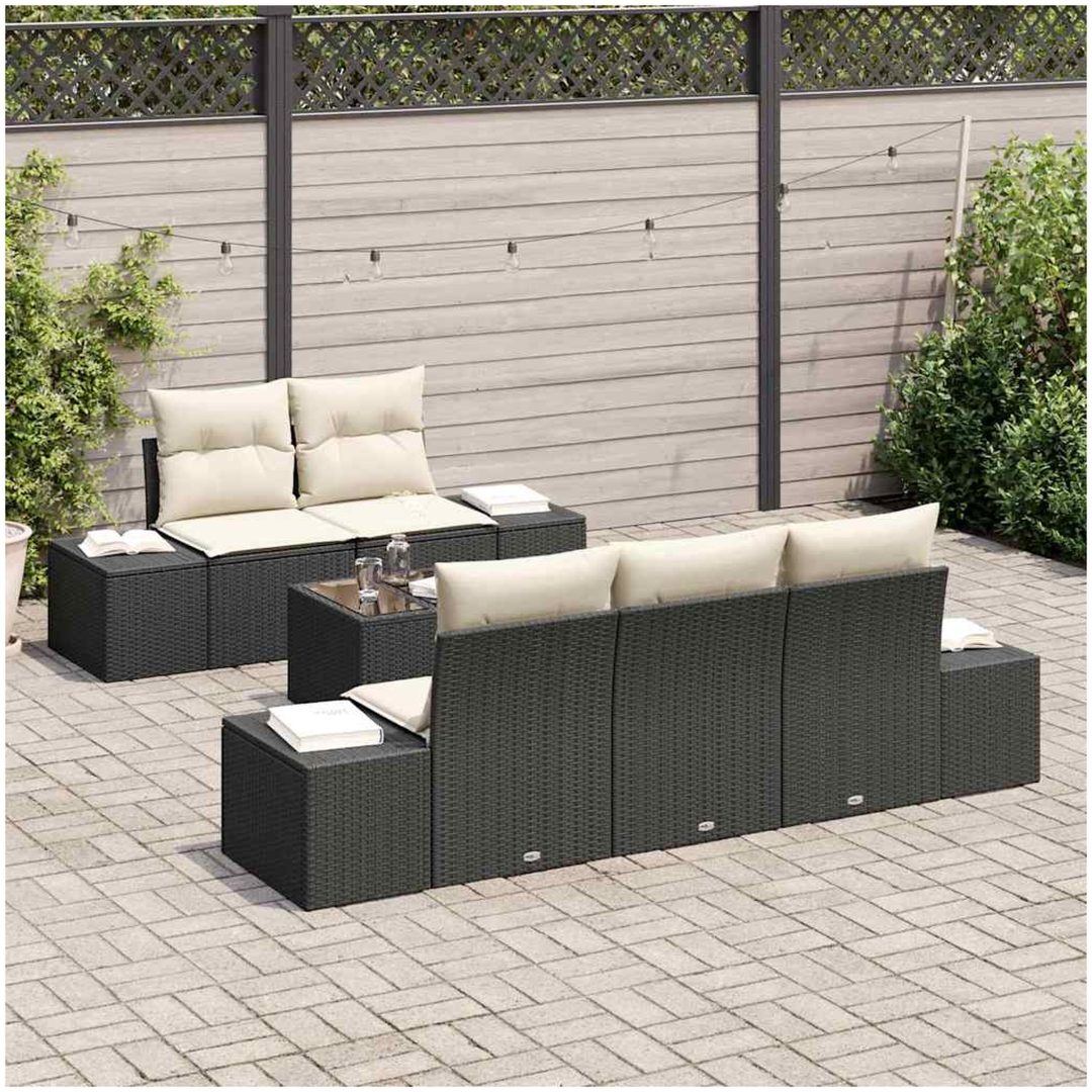 6-delad Trädgårdsoffset med kuddar Svart Poly Rattan vidaXL 55 x 55 x 37 cm – bild 3