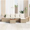 6-delad trädgårdsoffuppsättning med kuddar Beige Poly Rattan Akacia vidaXL 55 x 55 x 37 cm – miniatyr 3