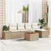 6-delad trädgårdsoffuppsättning med kuddar Beige Poly Rattan Akacia vidaXL 55 x 55 x 37 cm – miniatyr 1