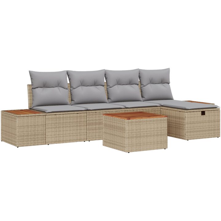 6-delad trädgårdsoffuppsättning med kuddar i beige poly rattan vidaXL 55 x 55 x 37 cm – bild 2