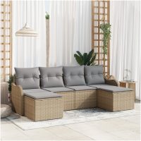 6-delad trädgårdssofa set med kuddar beige poly rotting vidaXL