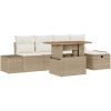 6-delad trädgårdssoffa med kuddar beige poly-rotting vidaXL 55 x 55 x 37 cm – miniatyr 2