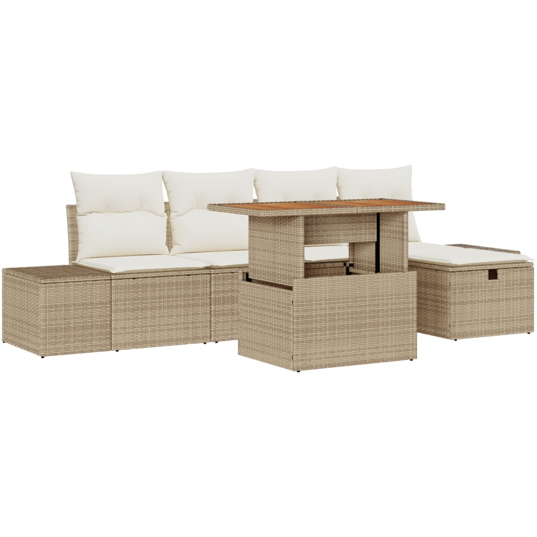 6-delad trädgårdssoffa med kuddar beige poly-rotting vidaXL 55 x 55 x 37 cm – bild 2