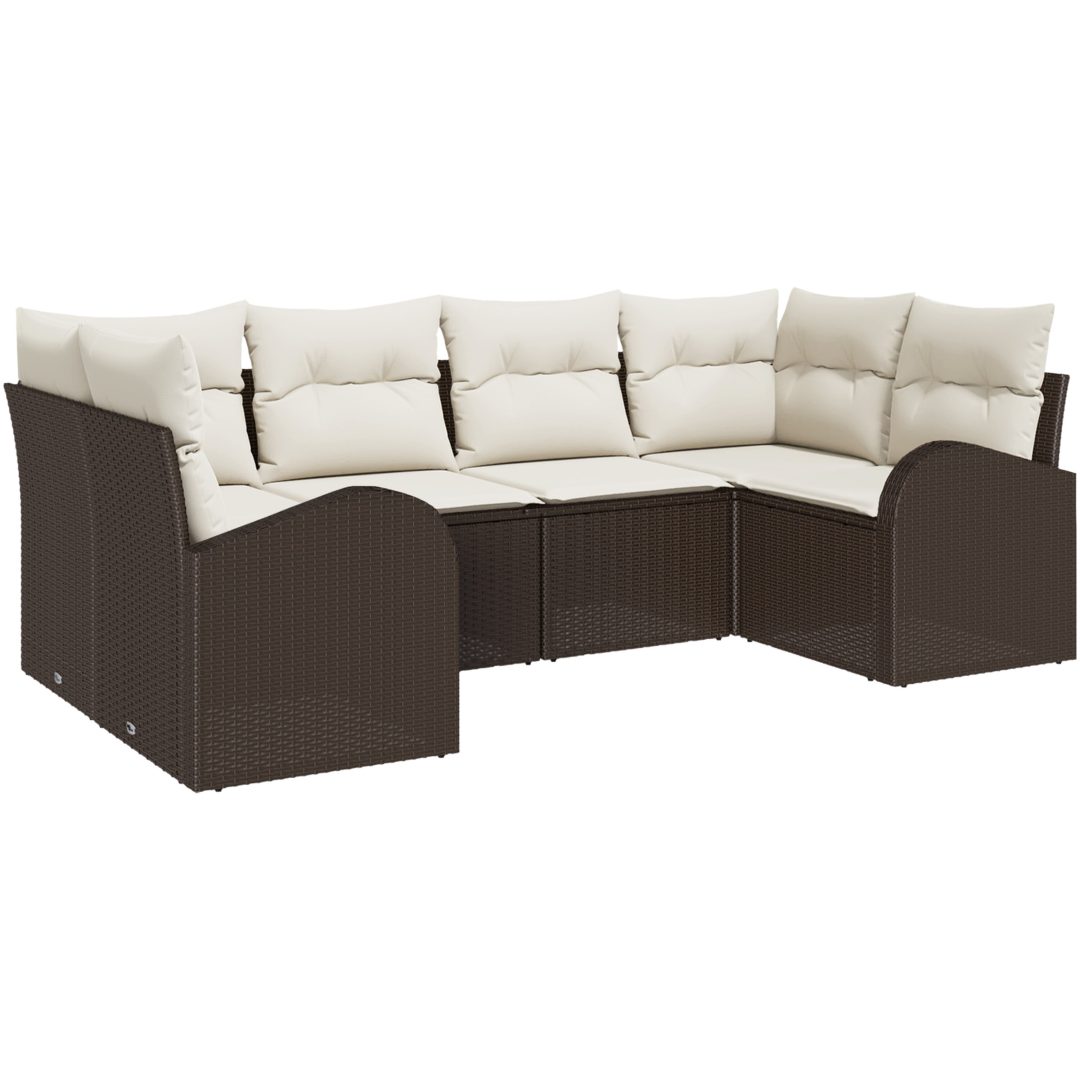 6-delad trädgårdssoffa med kuddar i brun polyrotting vidaXL 234 x 124 x 85 cm – bild 2