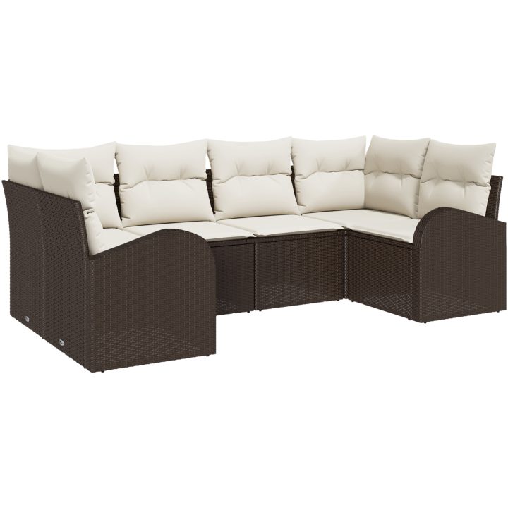6-delad trädgårdssoffa med kuddar i brun polyrotting vidaXL 234 x 124 x 85 cm – bild 2