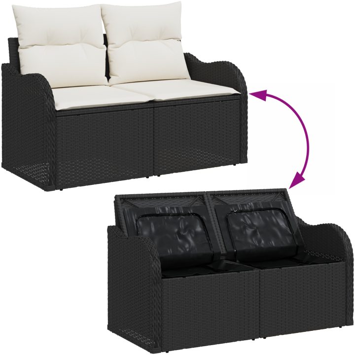 6-delad trädgårdssoffa med kuddar svart polyrotting vidaXL Stor – bild 9