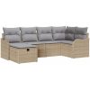 6-delad trädgårdssoffa set med kuddar beige poly rotting vidaXL Stor – miniatyr 2