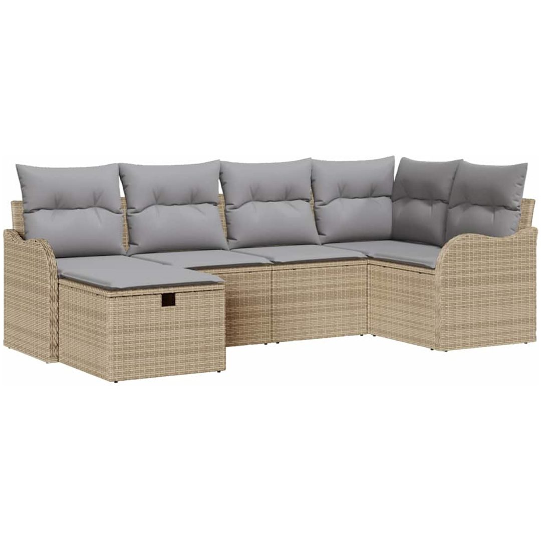 6-delad trädgårdssoffa set med kuddar beige poly rotting vidaXL Stor – bild 2
