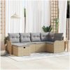 6-delad trädgårdssoffa set med kuddar beige poly rotting vidaXL Stor – miniatyr 1
