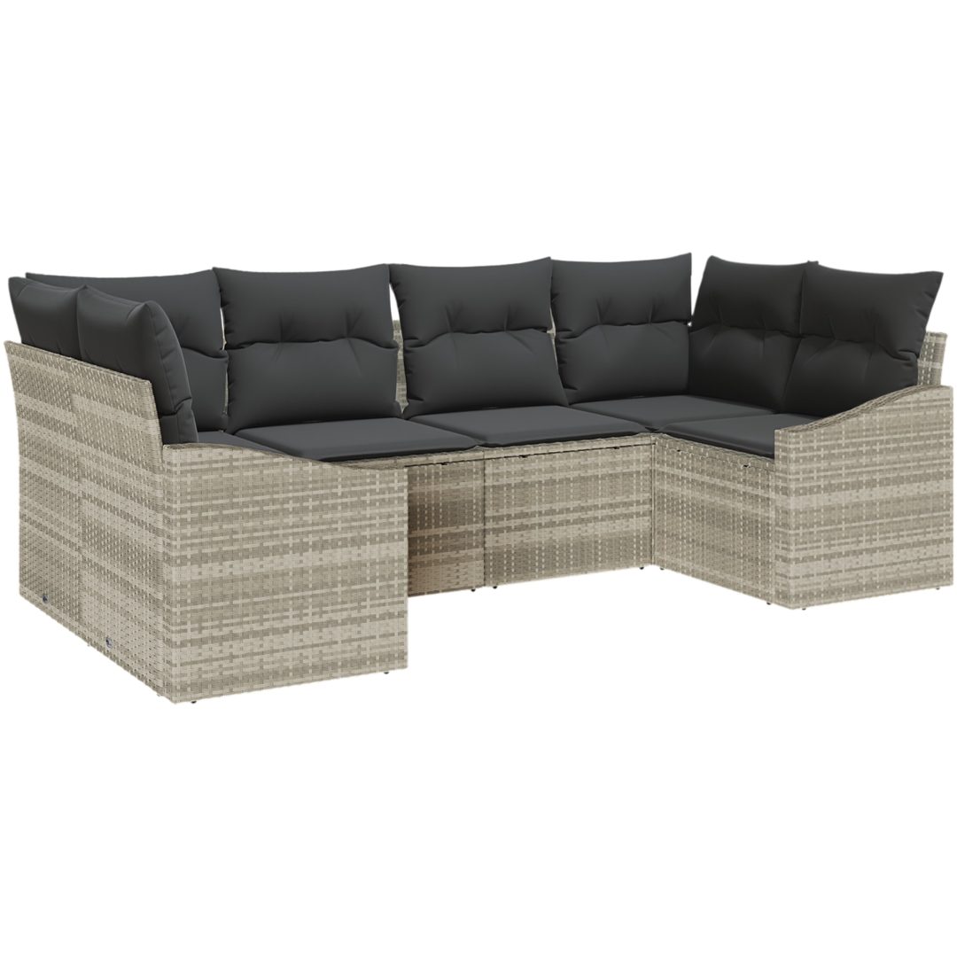 6-delad trädgårdssoffgrupp Ljusgrå Poly Rattan med kuddar vidaXL 172 x 62 x 69 cm – bild 2