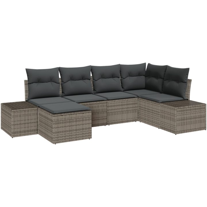 6-delad trädgårdssoffgrupp med kuddar Grå Poly Rattan vidaXL 264 x 154 x 85 cm – bild 2