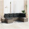 6-delad trädgårdssoffgrupp med kuddar Grå Poly Rattan vidaXL 264 x 154 x 85 cm – miniatyr 1