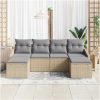 6-delad trädgårdsutrustning med kuddar beige poly rattan vidaXL Large – miniatyr 3