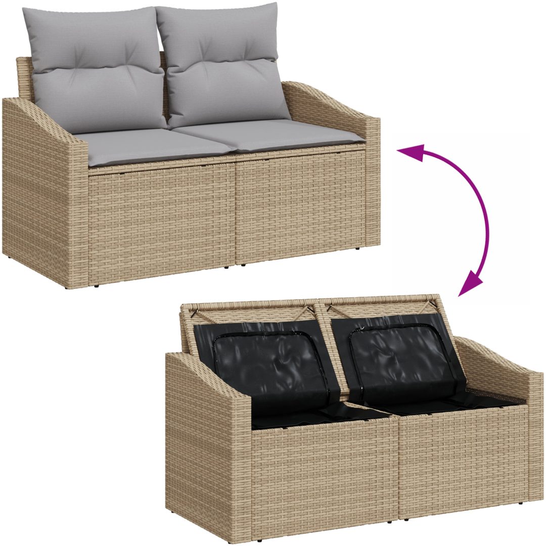 6-delad trädgårdsutrustning med kuddar beige poly rattan vidaXL Large – bild 9
