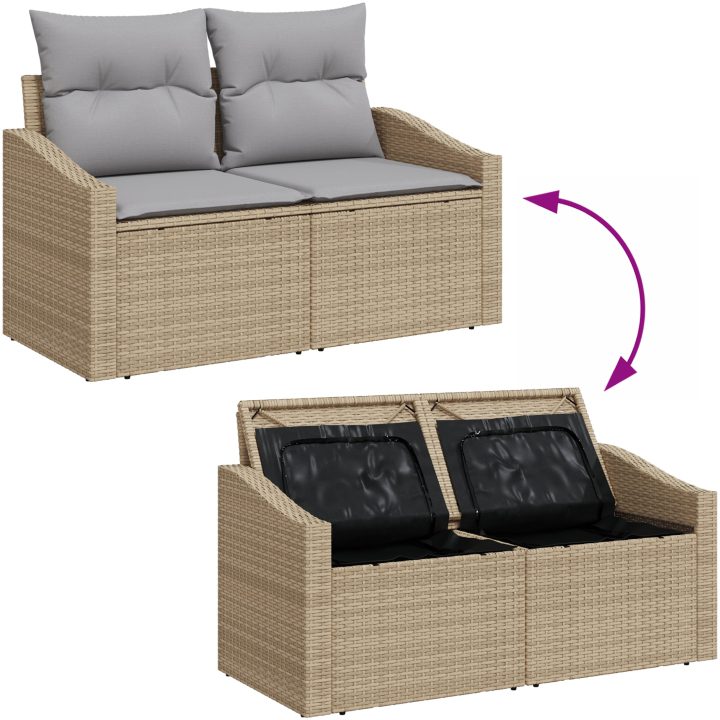6-delad trädgårdsutrustning med kuddar beige poly rattan vidaXL Large – bild 9