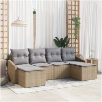 6-delad trädgårdsutrustning med kuddar beige poly rattan vidaXL