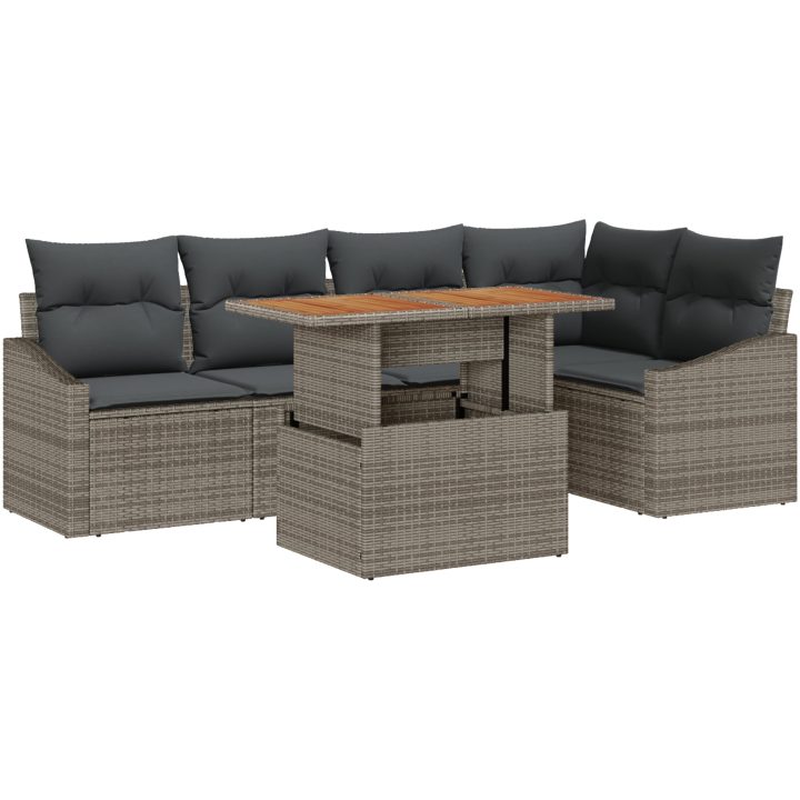 6-delad utemöbelset med kuddar - Grå poly rattan vidaXL 100 x 55 x 73 cm – bild 2