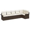 6-delad utemöbelsoffa med kuddar i brunt poly rattan vidaXL 297,5 x 132,5 x 85 cm – miniatyr 2