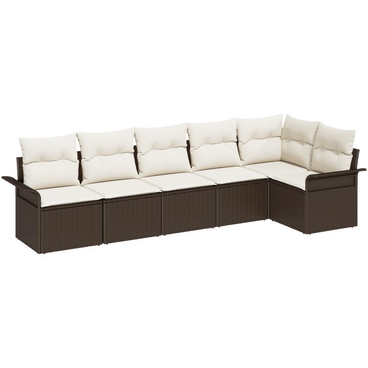 6-delad utemöbelsoffa med kuddar i brunt poly rattan vidaXL 297,5 x 132,5 x 85 cm – bild 2