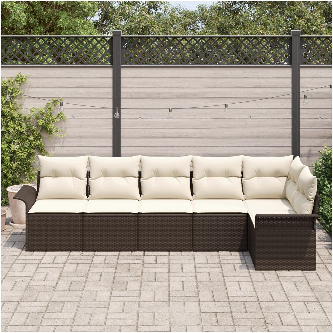 6-delad utemöbelsoffa med kuddar i brunt poly rattan vidaXL 297,5 x 132,5 x 85 cm – bild 3