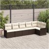 6-delad utemöbelsoffa med kuddar i brunt poly rattan vidaXL 297,5 x 132,5 x 85 cm – miniatyr 1