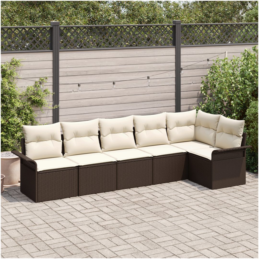 6-delad utemöbelsoffa med kuddar i brunt poly rattan vidaXL 297,5 x 132,5 x 85 cm