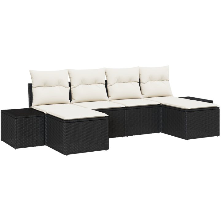 6-delad Utemöbelsoffa med Kuddar Svart Poly Rattan vidaXL 294 x 117 x 69 cm – bild 2
