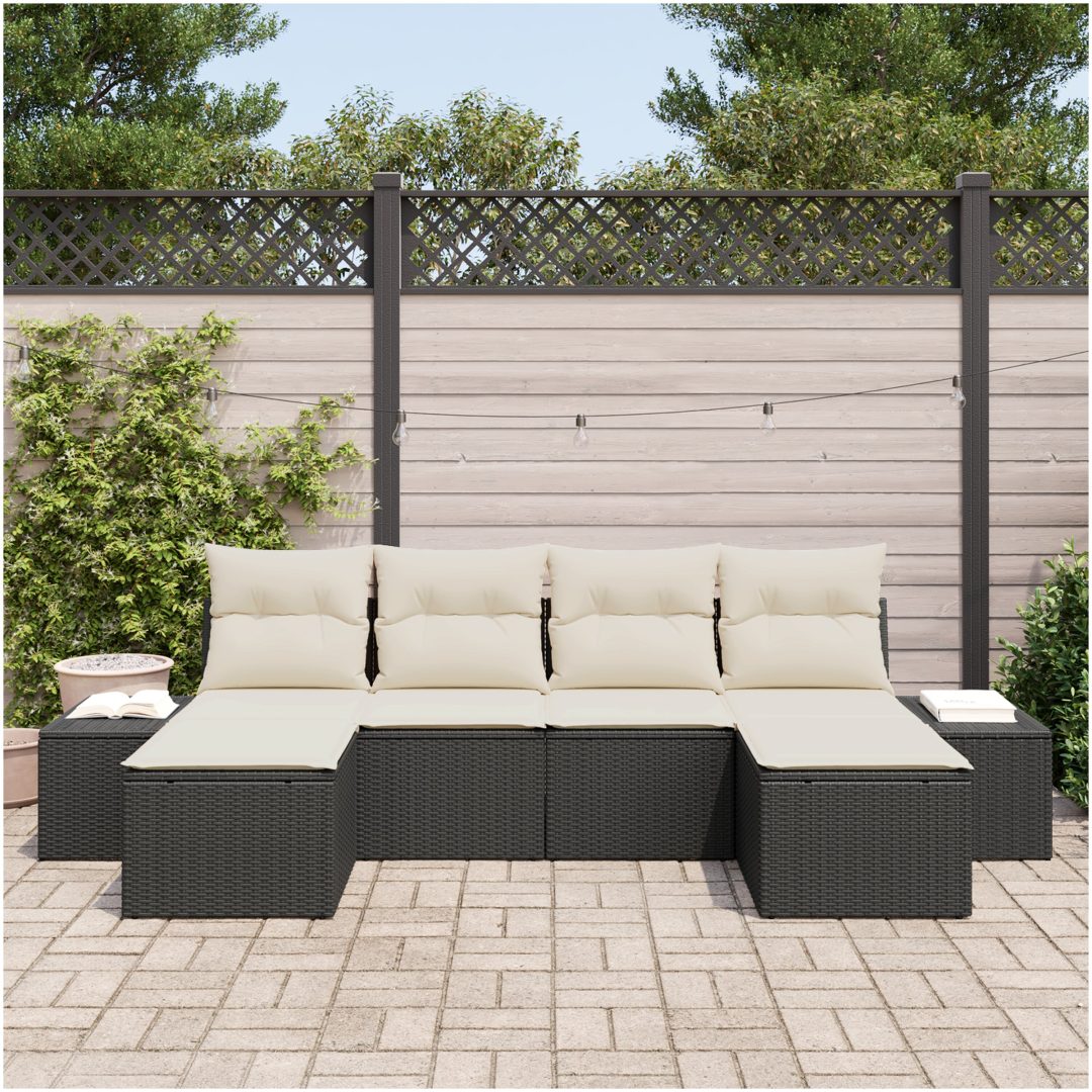 6-delad Utemöbelsoffa med Kuddar Svart Poly Rattan vidaXL 294 x 117 x 69 cm – bild 3