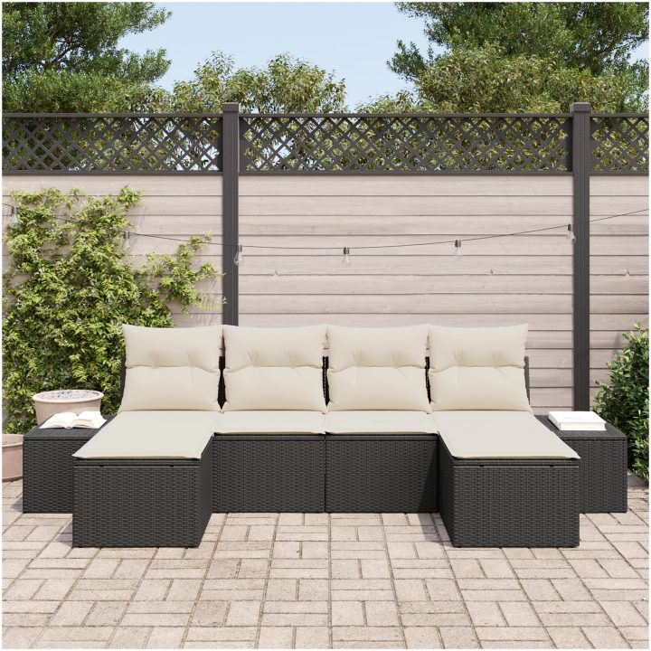 6-delad Utemöbelsoffa med Kuddar Svart Poly Rattan vidaXL 294 x 117 x 69 cm – bild 3