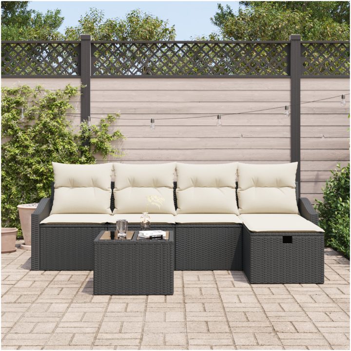 6-delad utesoffgrupp med kuddar i svart poly-rattan vidaXL 55 x 55 x 37 cm – bild 3