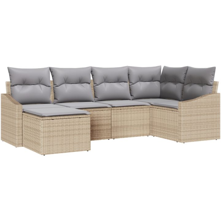 6-delade trädgårdsoffaset med kuddar Beige Polyrotting vidaXL 288.5 x 123.5 x 85 cm – bild 2