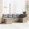 6-delade trädgårdsoffaset med kuddar Beige Polyrotting vidaXL 288.5 x 123.5 x 85 cm – miniatyr 1